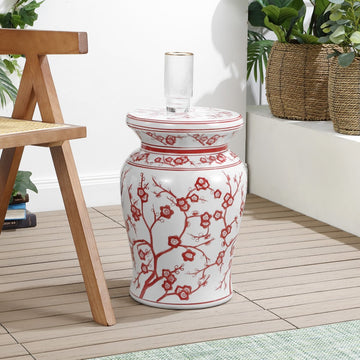 Cherry Blossom 17.7" Ceramic Garden Stool - JONATHAN Y
